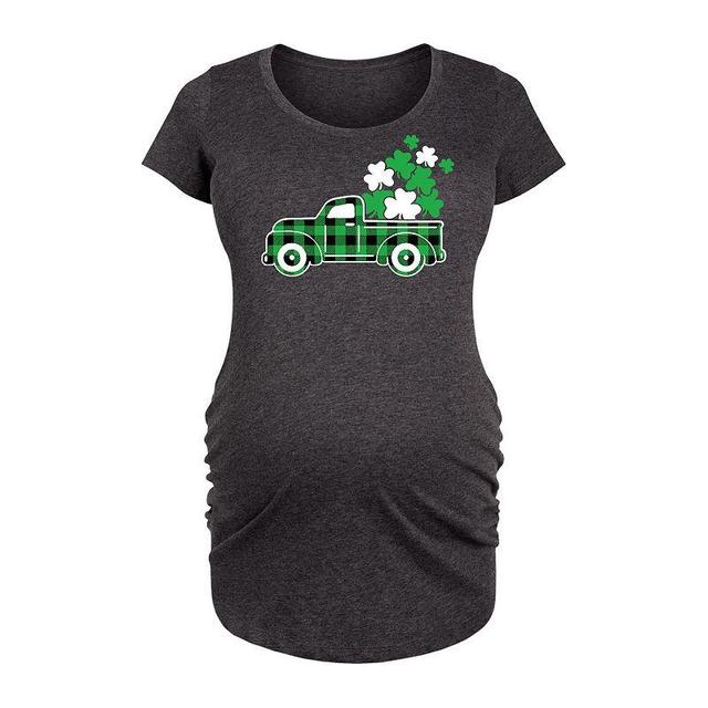 Maternity Irish Plaid Truck Graphic Tee, Womens Grey Gray Product Image