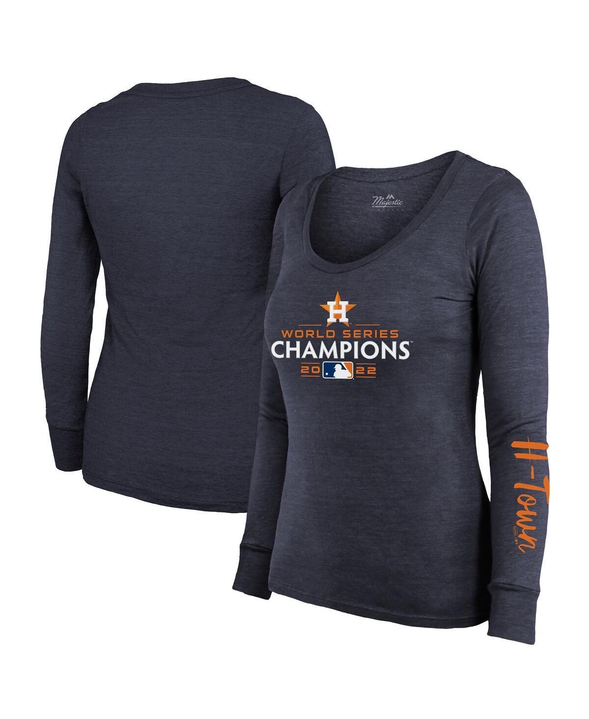 Fanatics Womens Navy Houston Astros 2022 World Series Champions Long Sleeve Tri-Blend Scoop Neck T-shirt Product Image