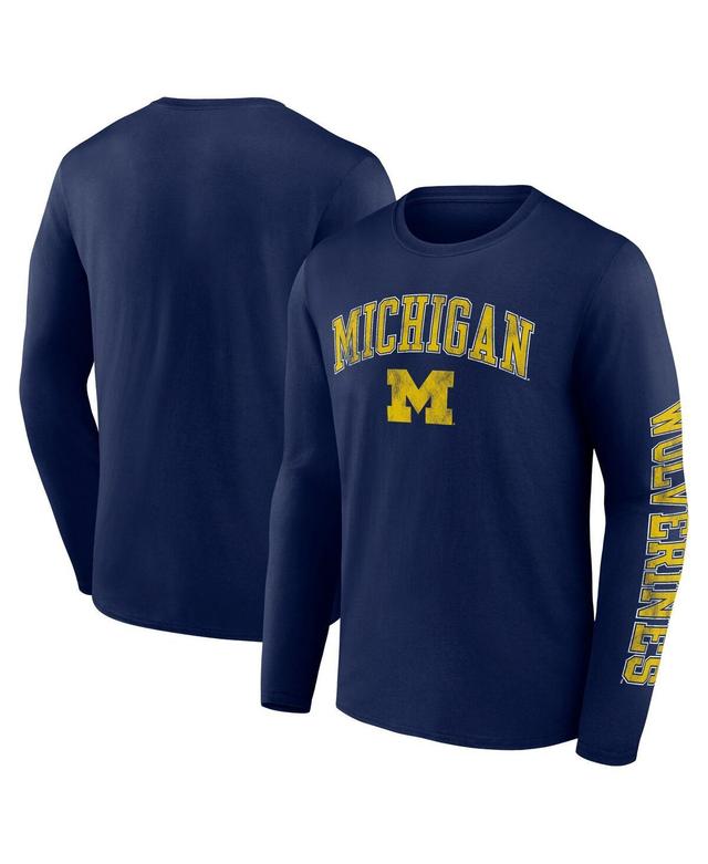 Mens Fanatics Navy Michigan Wolverines Distressed Arch Over Logo Long Sleeve T-shirt Product Image