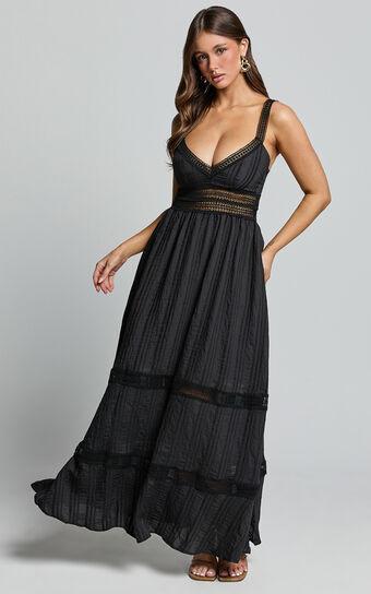 Angelique Maxi Dress - Lace Trim Dress in Black Product Image