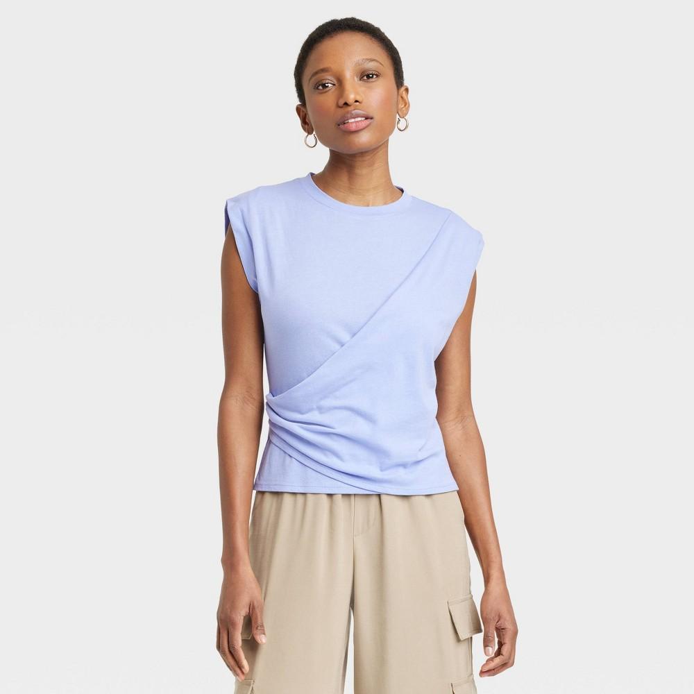 Womens Slim Fit Drape Wrap T-Shirt - A New Day Purple XS Product Image