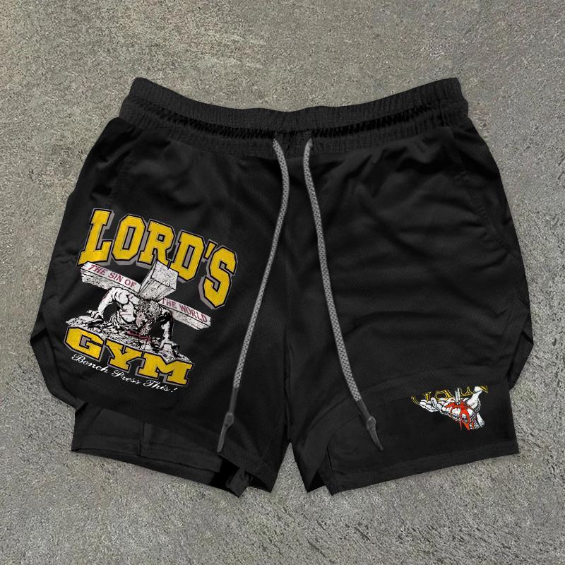 Lord's Gym Print Double Layer Drawstring Gym Shorts Product Image