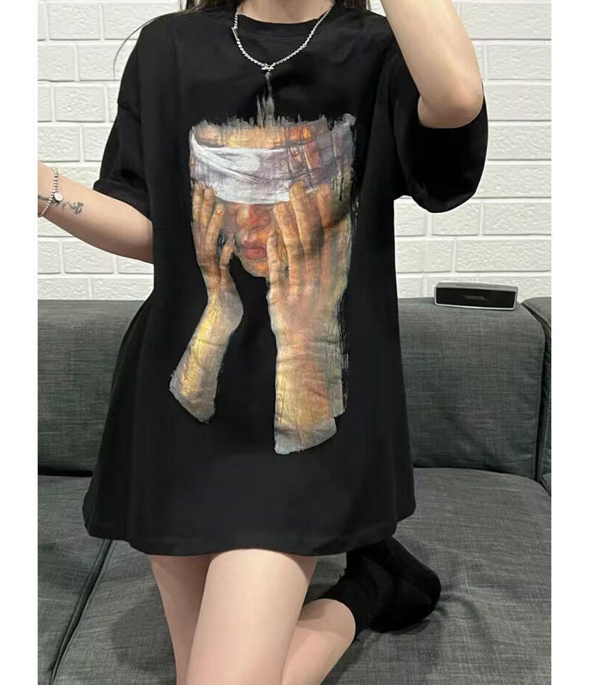 Short-Sleeve Crew Neck Painting Print T-Shirt Product Image