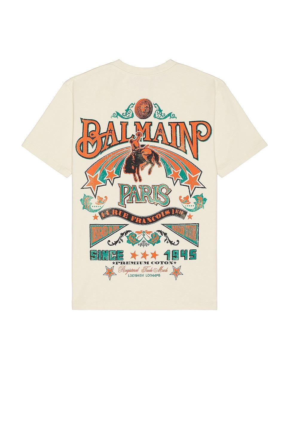 BALMAIN Back Western Print T-shirt Cream. (also in XL/1X). Product Image