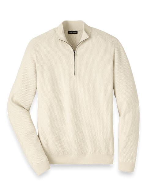 Silk Cotton Cashmere Quarter Zip Mock Neck Sweater - Ivory Product Image