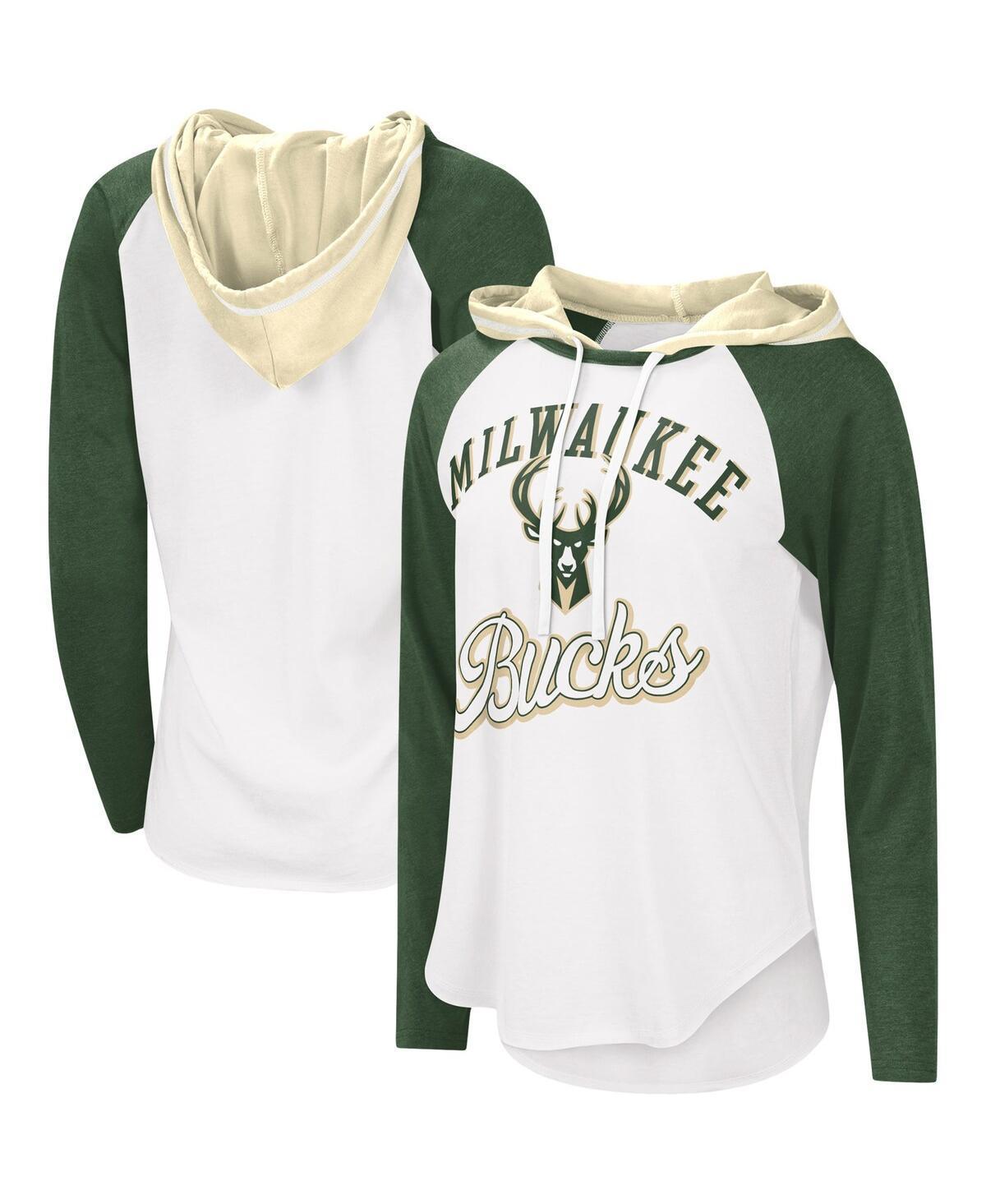 Womens G-III 4Her by Carl Banks White Milwaukee Bucks MVP Raglan Hoodie Long Sleeve T-Shirt Product Image