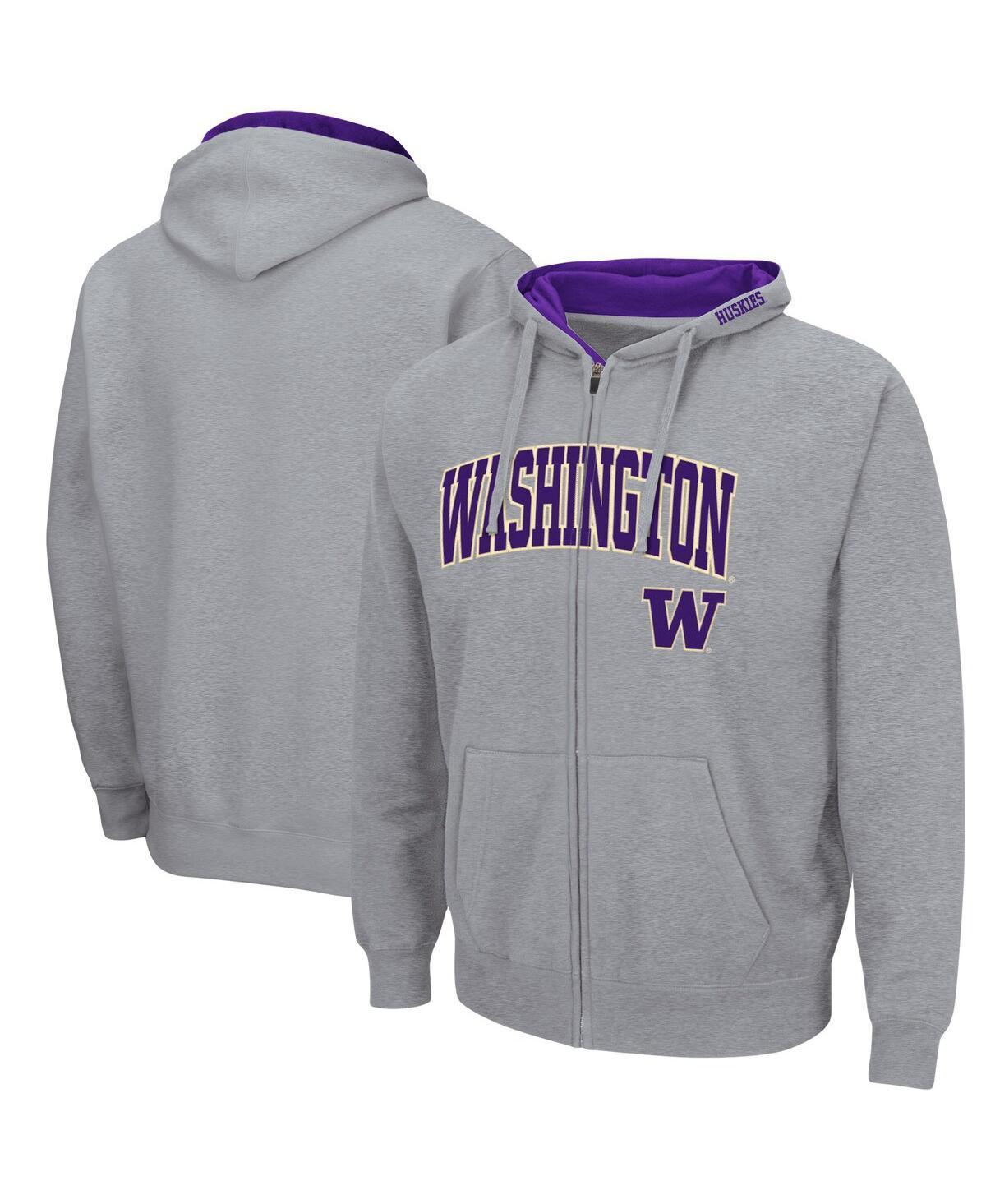 Mens Colosseum Heathered Gray Washington Huskies Arch & Logo 3.0 Full-Zip Hoodie Grey Product Image