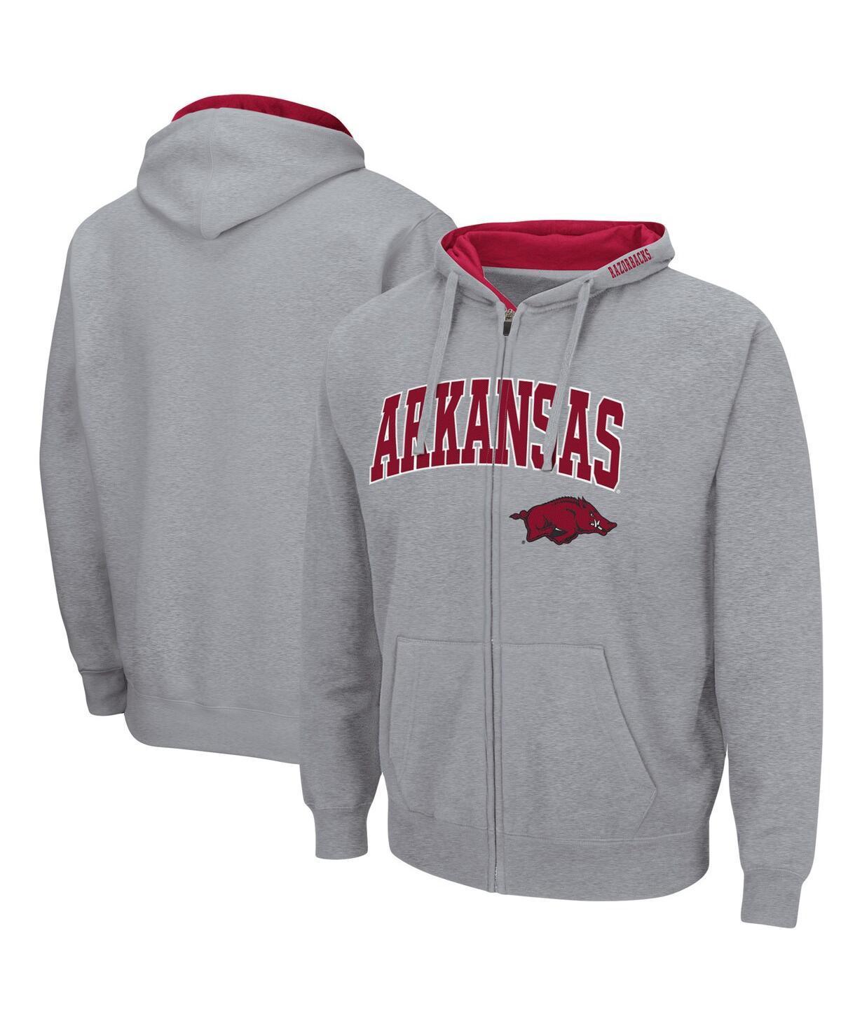 Mens Colosseum Heathered Gray Arkansas Razorbacks Arch and Logo 3.0 Full-Zip Hoodie Product Image