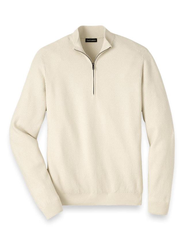 Silk Cotton Cashmere Quarter Zip Mock Neck Sweater - Ivory Product Image