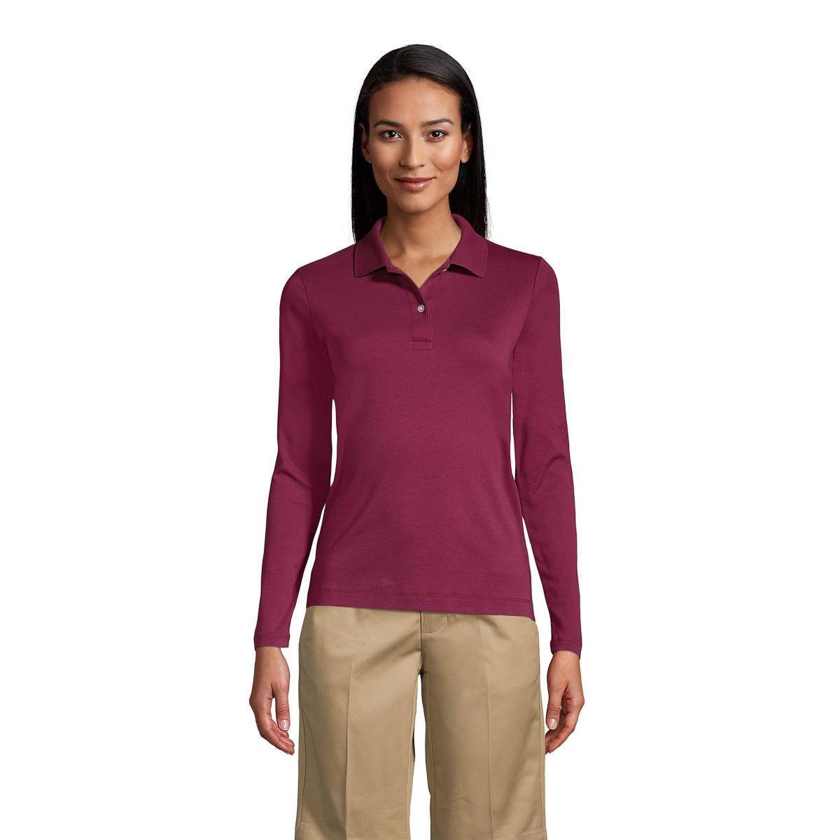 Womens Lands End School Uniform Long Sleeve Interlock Polo Shirt Product Image