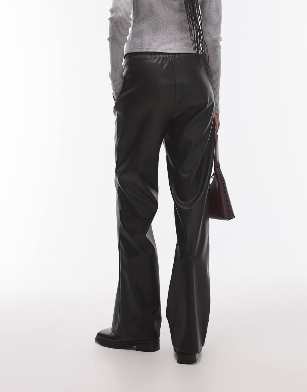 Topshop Tall faux leather sweatpants in black Product Image