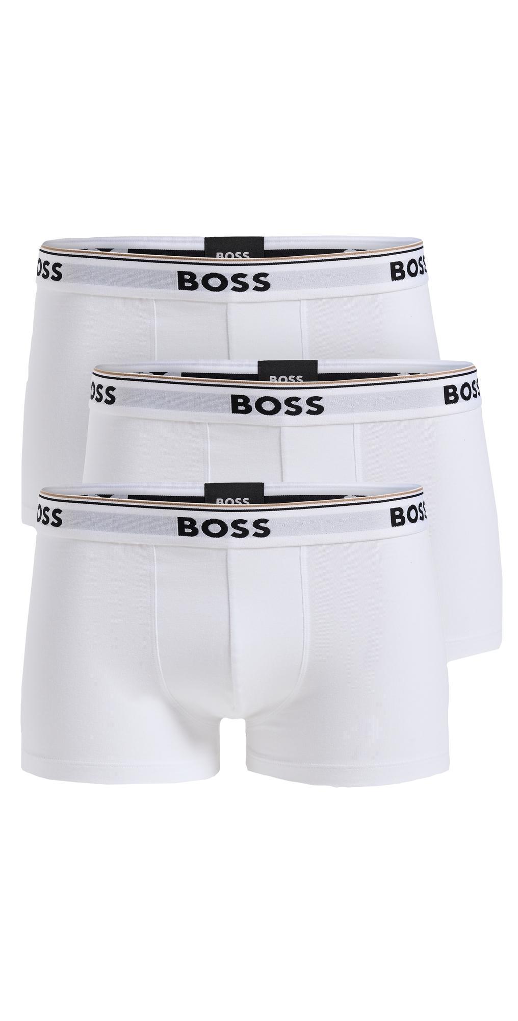 HUGO BOSS Three-pack Of Stretch-cotton Trunks With Logo Waistbands In White Product Image