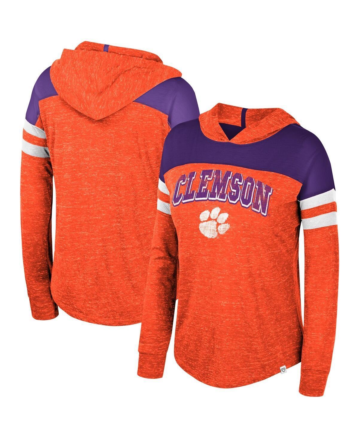 Womens Colosseum Clemson Tigers Speckled Color Block Long Sleeve Hooded T-Shirt Product Image