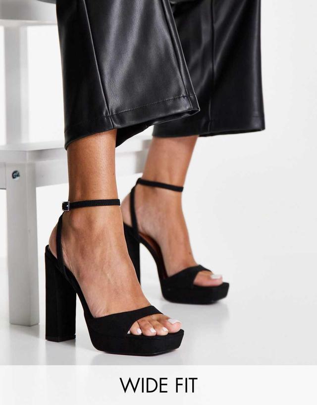 ASOS DESIGN Noun platform barely there block heel sandals in black Product Image