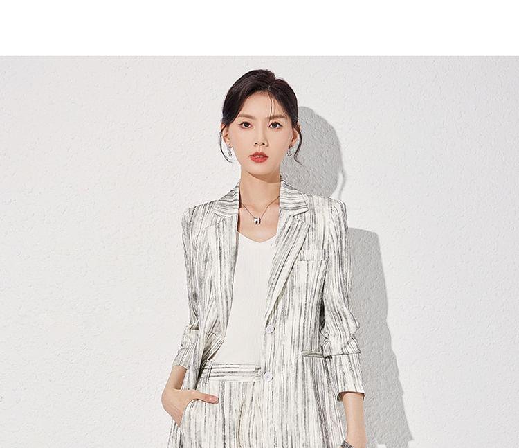 Notch Lapel Striped Single Breasted Blazer / High Waist Flared Slacks / Set Product Image