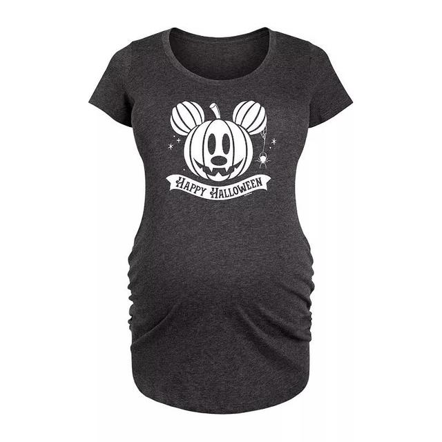 Disneys Mickey Mouse Maternity Happy Halloween Pumpkin Graphic Tee, Womens Heather Grey Product Image