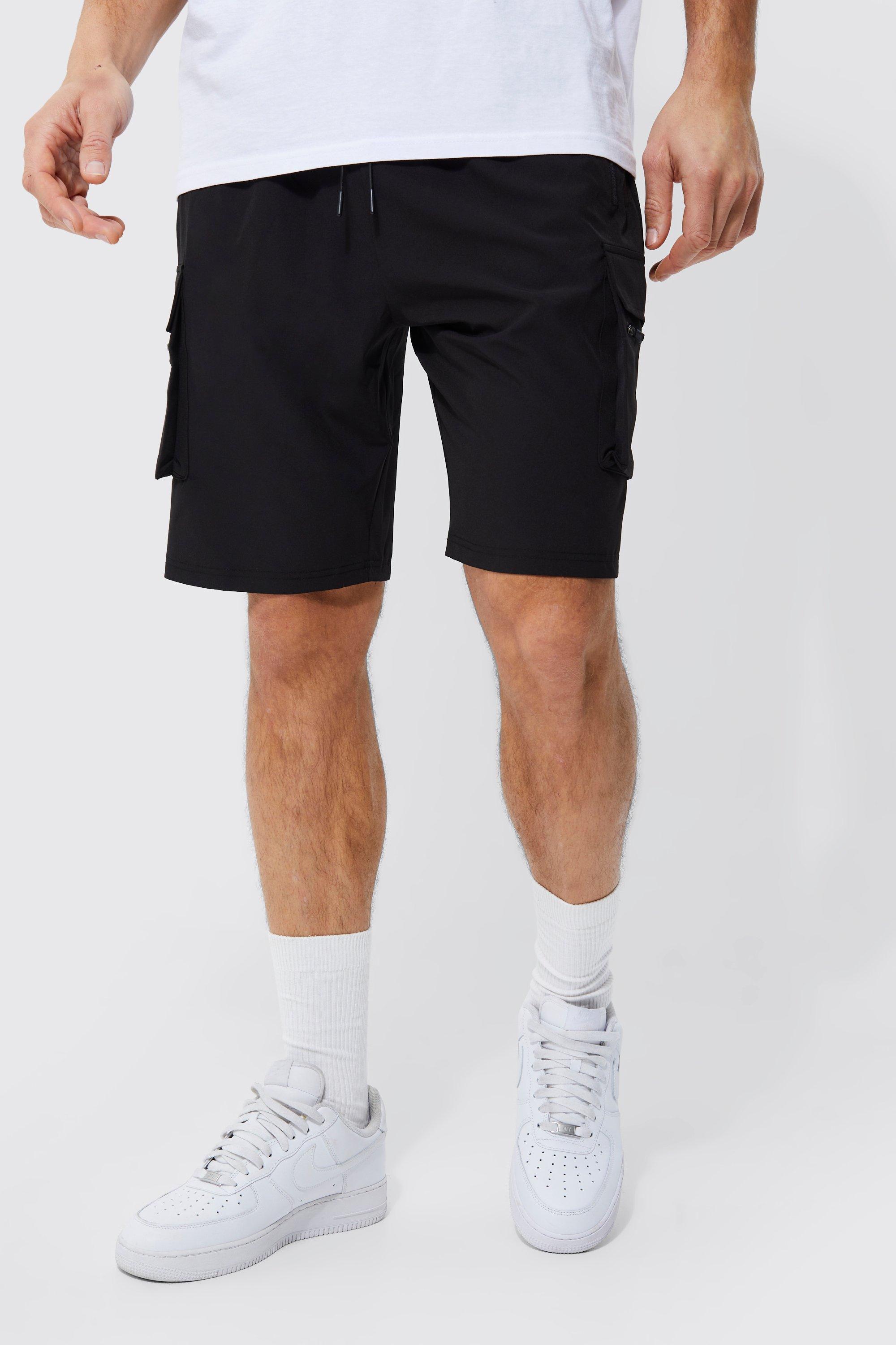 Mens Black Tall Elastic Waist 4 Way Stretch Cargo Short, Black Product Image