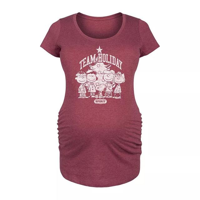 Maternity Peanuts Team Holiday Spirit Graphic Tee, Womens Grey Dark Red Product Image