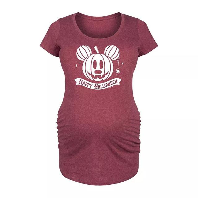 Disneys Mickey Mouse Maternity Happy Halloween Pumpkin Graphic Tee, Womens Heather Grey Product Image