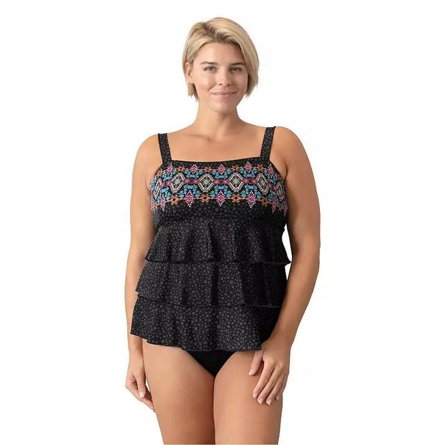 Plus Size Fit 4 U Stitch Print Tiered Mastectomy Tankini Swim Top, Womens Product Image