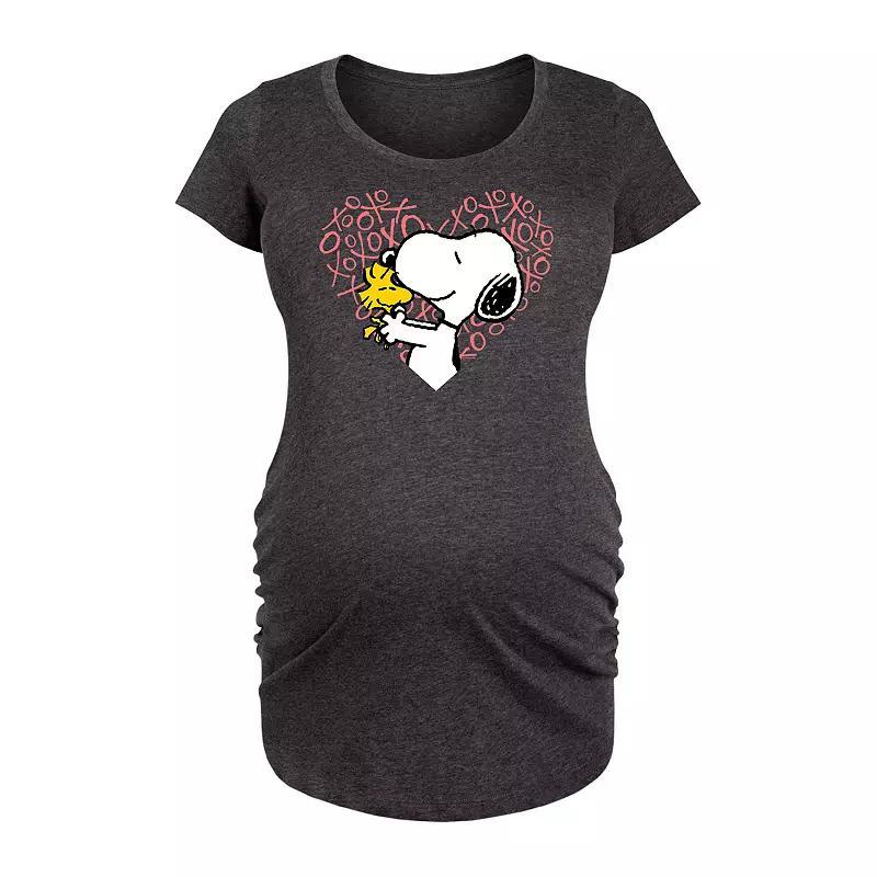 Maternity Peanuts Snoopy & Woodstock Heart Graphic Tee, Womens Heather Grey Product Image