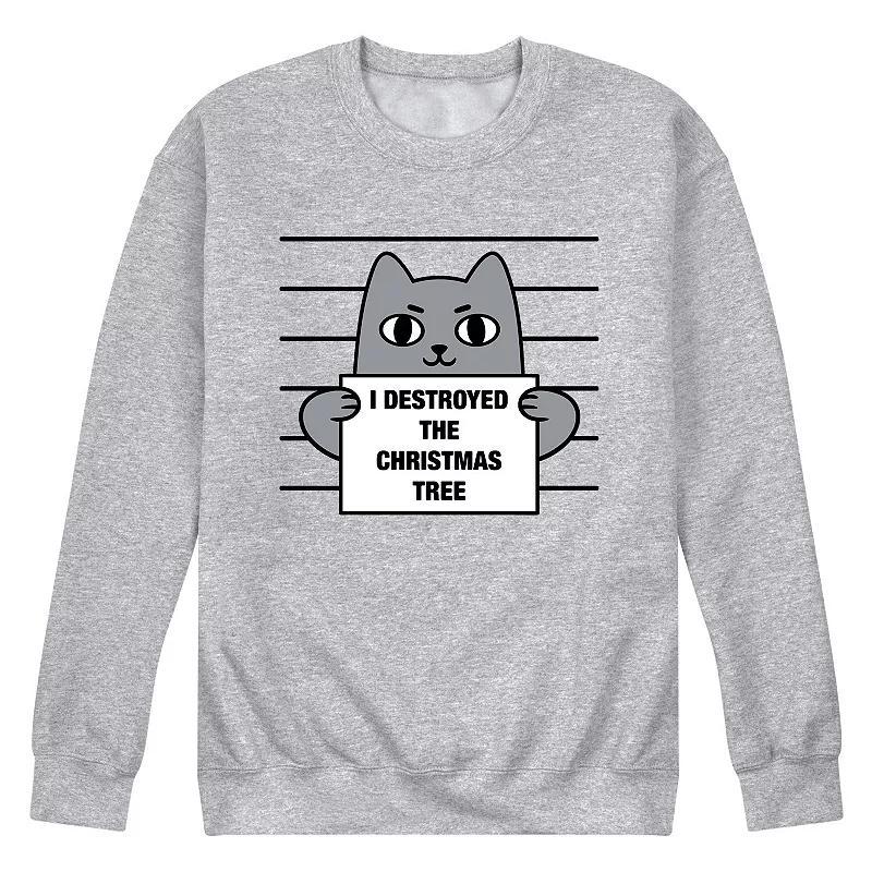 Mens Destroyed Christmas Tree Cat Sweatshirt Athletic Grey Product Image