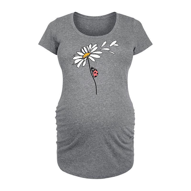 Maternity Ladybug On Daisy Graphic Tee, Womens Grey Gray Product Image