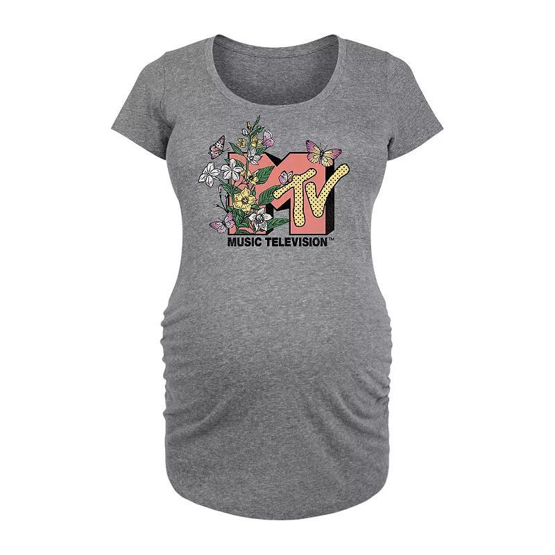 Maternity MTV Botanical Art Graphic Tee, Womens Grey Gray Product Image