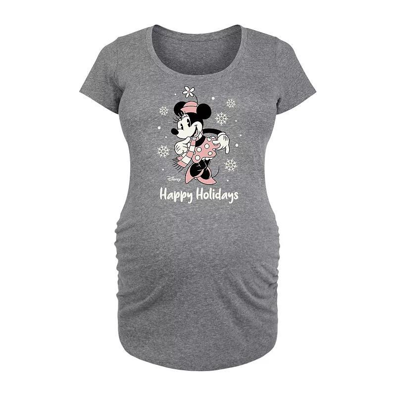 Disneys Minnie Mouse Maternity Happy Holidays Graphic Tee, Womens Grey Gray Product Image