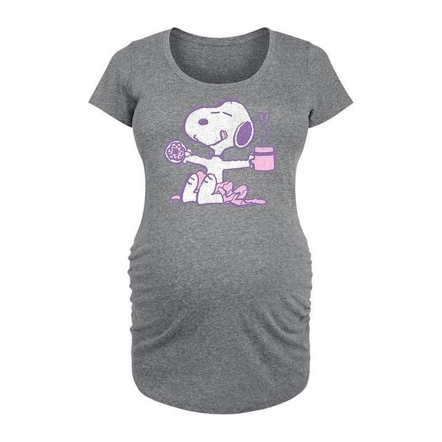 Maternity Peanuts Snoopy Donut And Coffee Graphic Tee, Womens Grey Gray Product Image