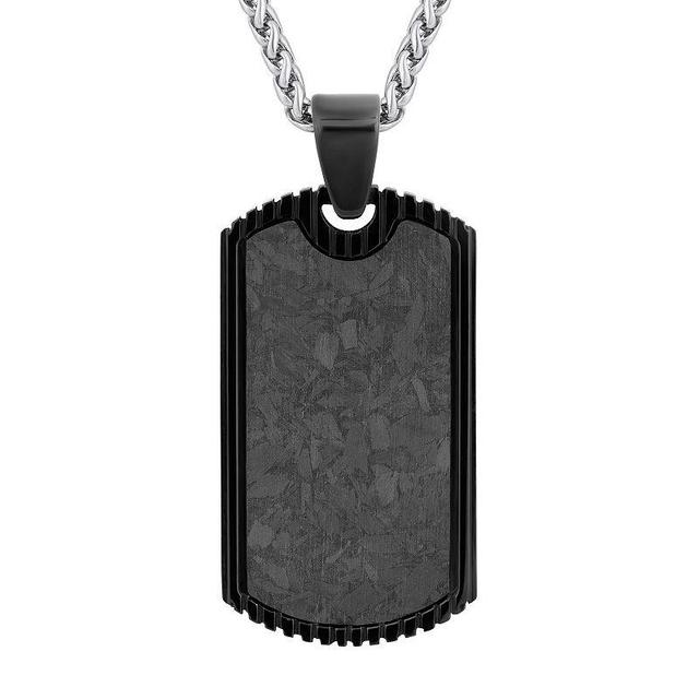 Mens Black Ion-Plated Stainless Steel & Carbon Fiber Dog Tag Pendant Necklace Two Tone Product Image