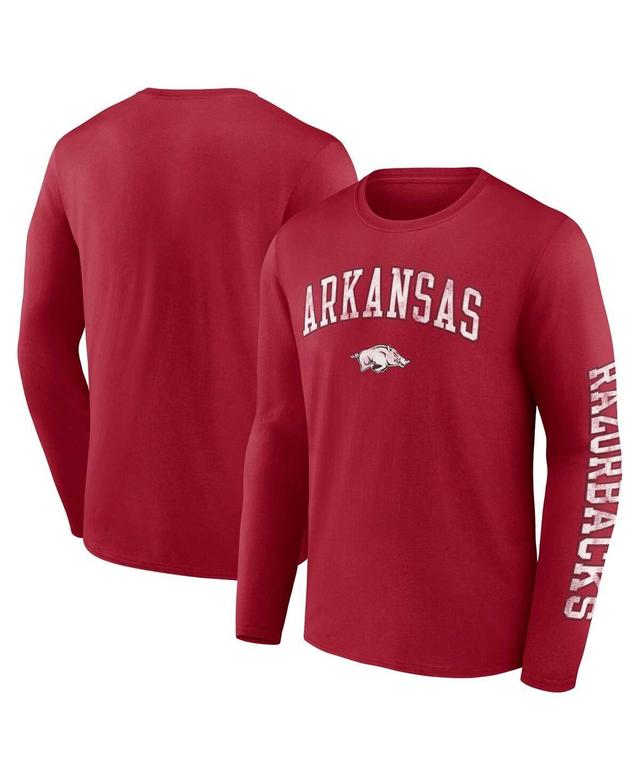 Mens Fanatics Cardinal Arkansas Razorbacks Distressed Arch Over Logo Long Sleeve T-shirt Product Image