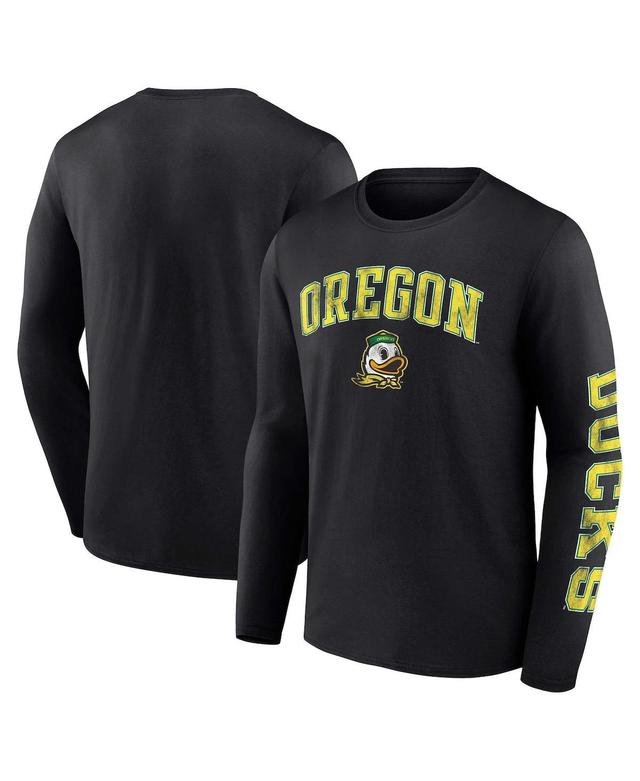 Mens Fanatics Black Oregon Ducks Distressed Arch Over Logo Long Sleeve T-shirt Product Image