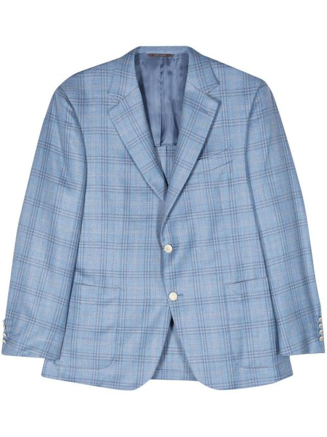 CANALI Plaid Single-breasted Blazer In Blue Product Image