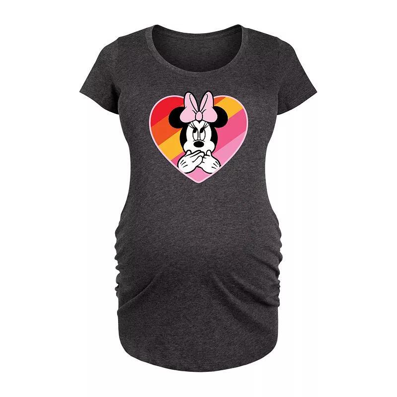 Disneys Minnie Mouse Maternity Oops Rainbow Heart Graphic Tee, Womens Grey Dark Red Product Image