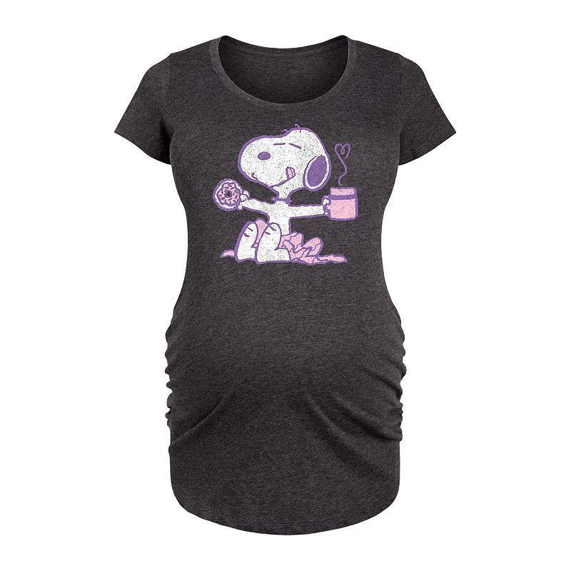 Maternity Peanuts Snoopy Donut And Coffee Graphic Tee, Womens Heather Grey Product Image