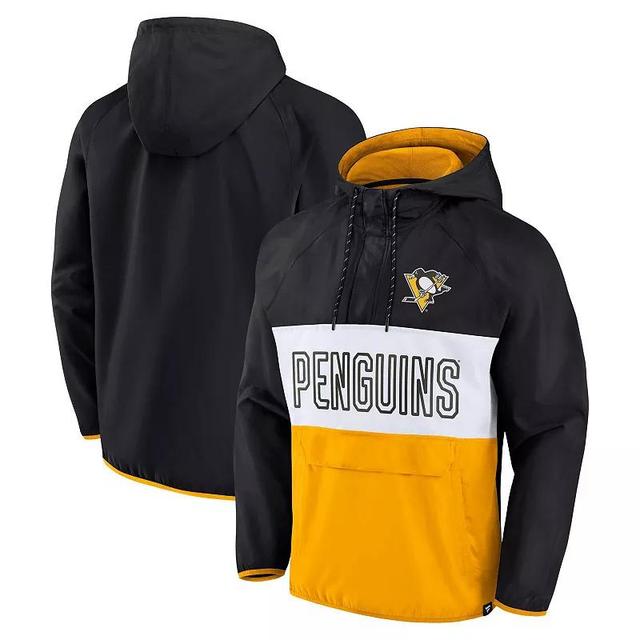 Mens Fanatics Branded /Gold Pittsburgh Penguins Backhand Shooter Defender Anorak Raglan Hoodie Quarter-Zip Jacket Product Image