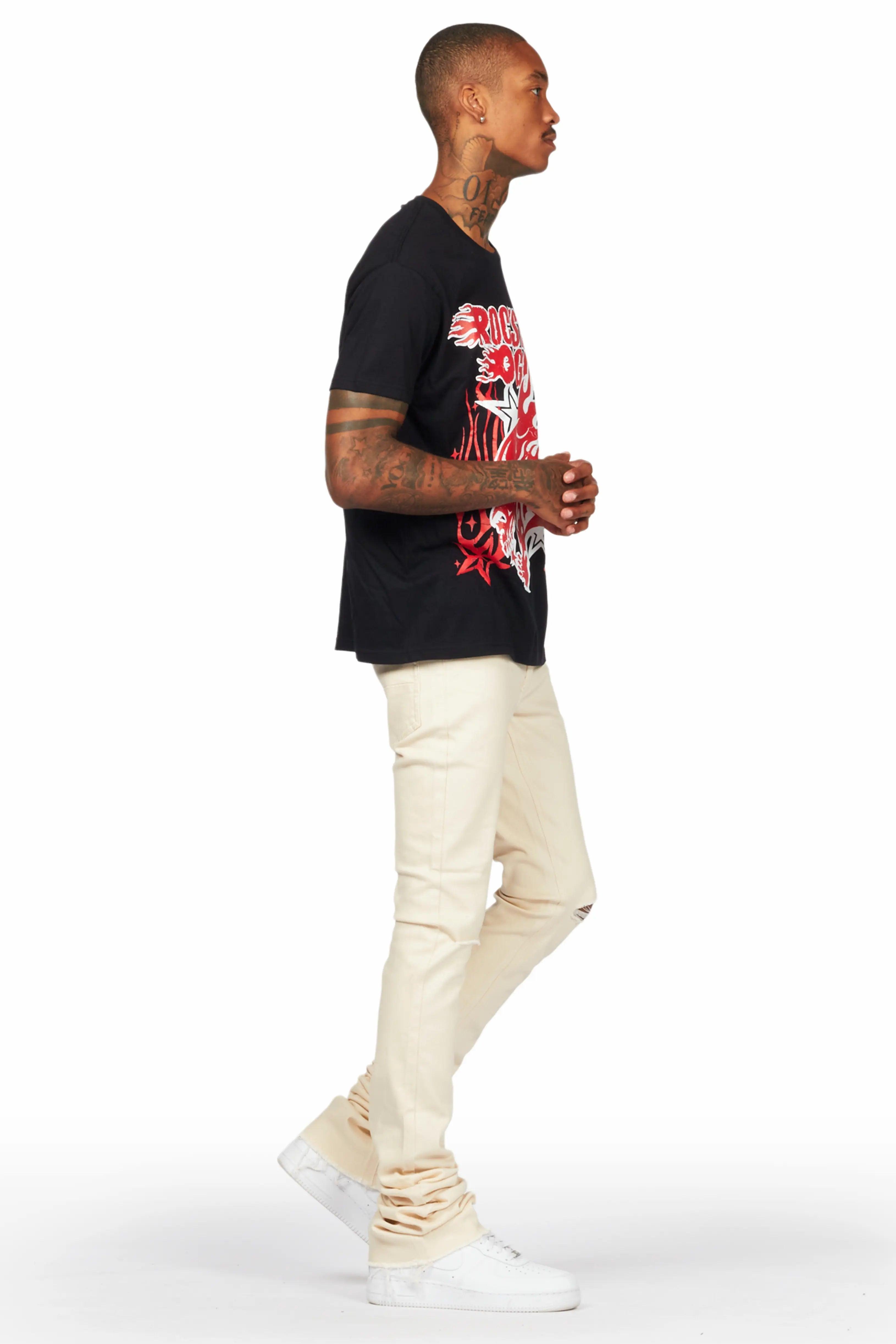 Smitty Black T-Shirt & Josiah Beige Super Stacked Flare Jean Bundle Male Product Image