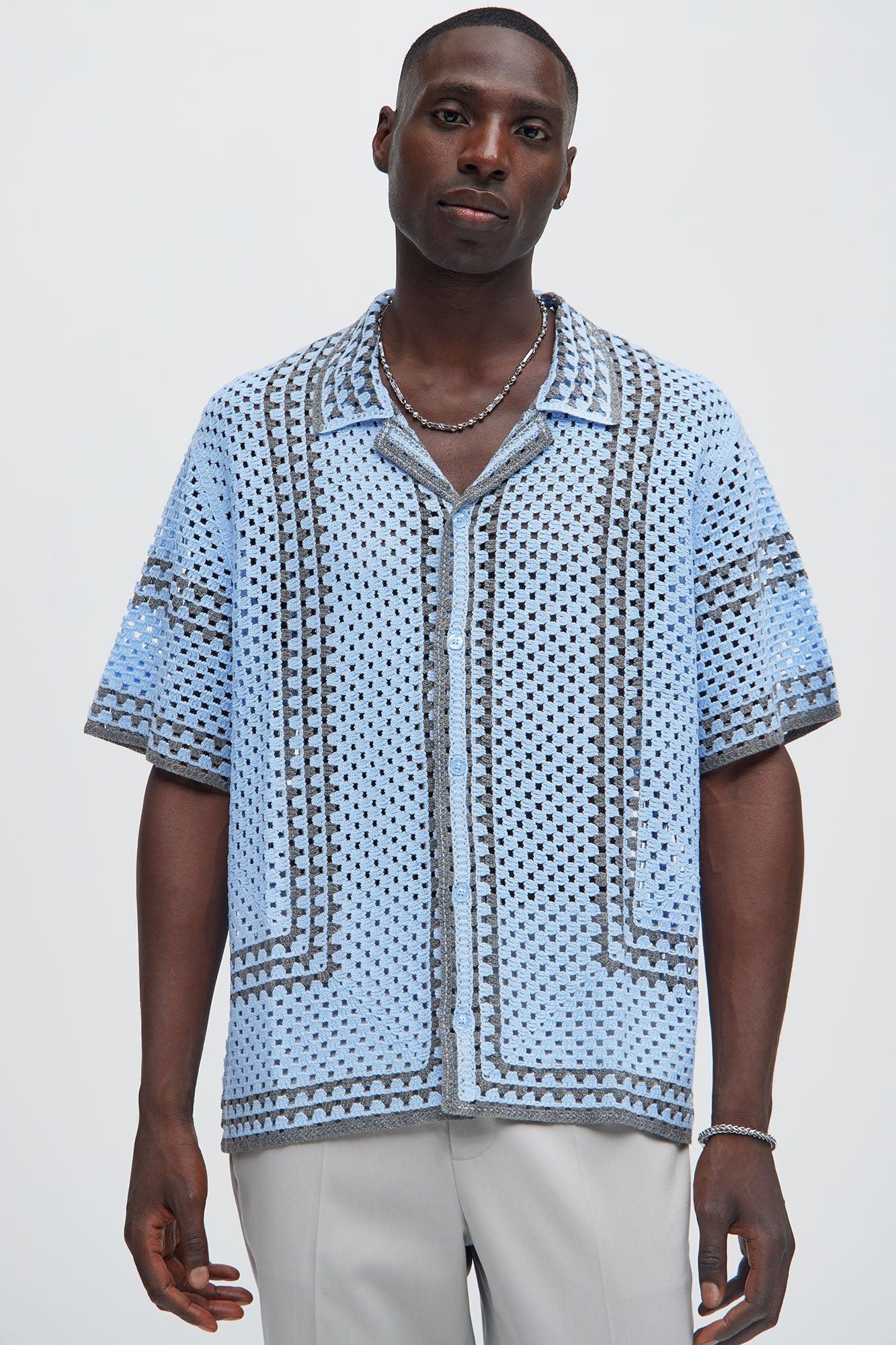 Allston Crochet Knit Shirt - Blue/combo Product Image