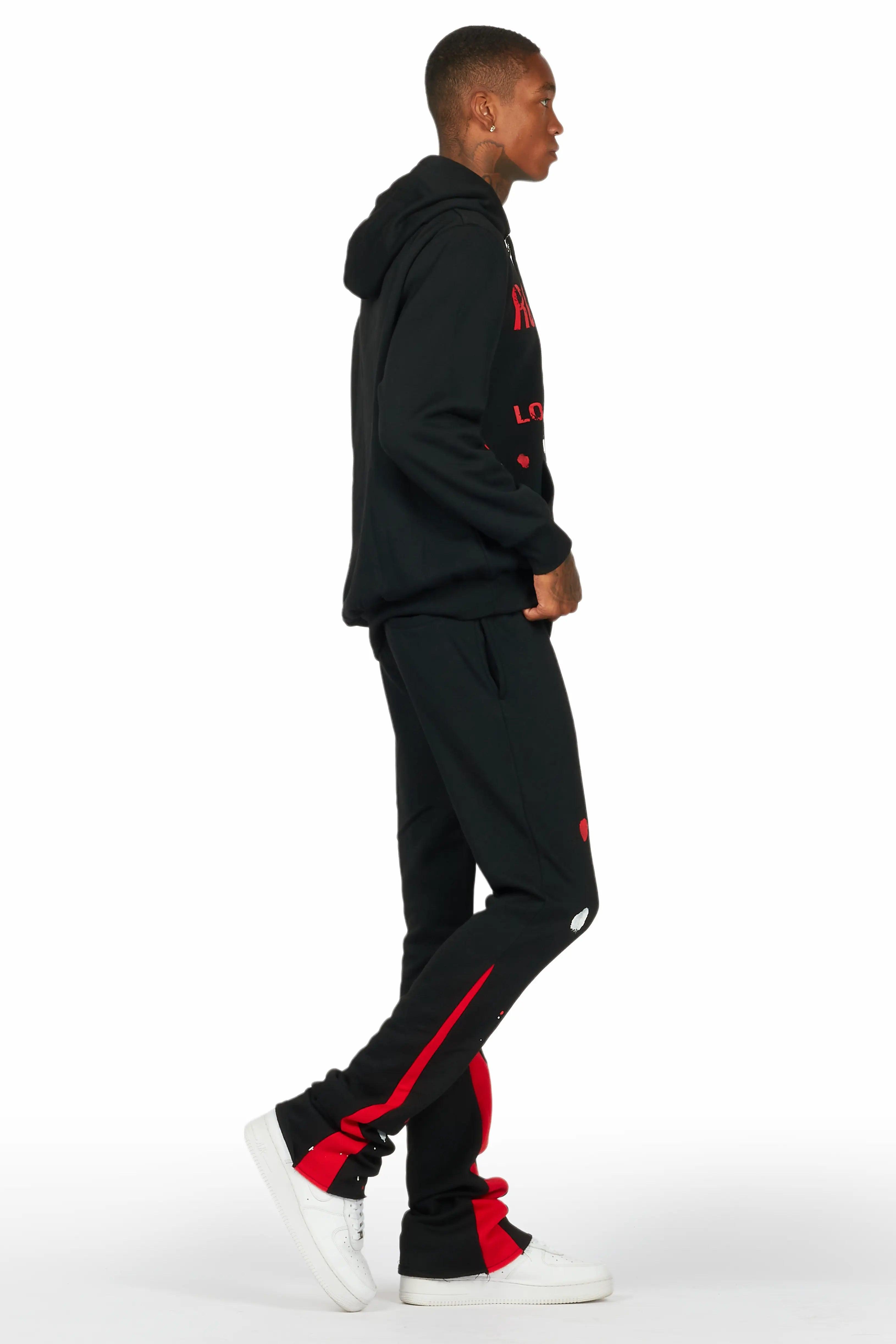 Scottie Black/Red Paint Splatter Hoodie/Stacked Flare Pant Set Male Product Image