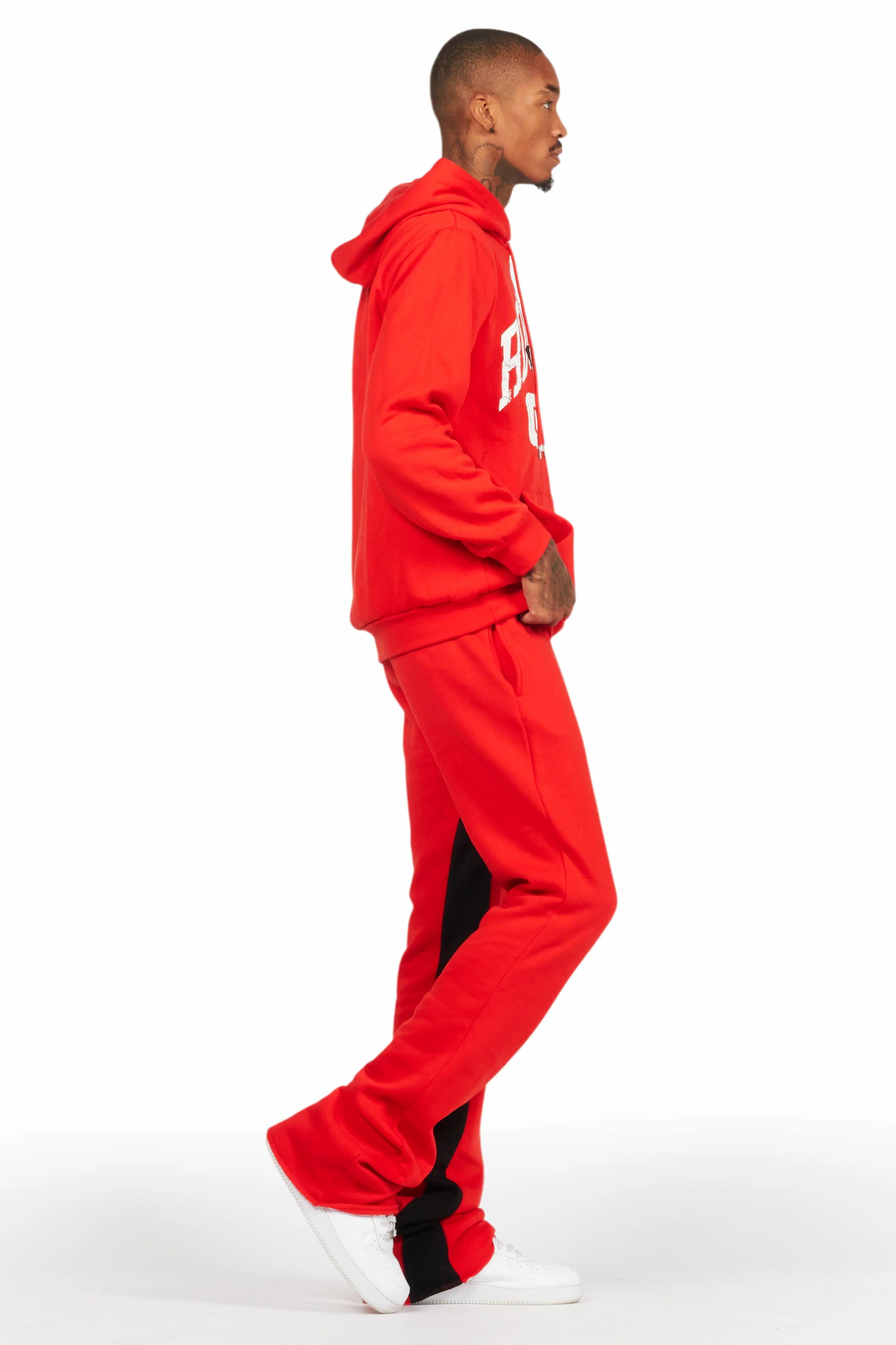 Mallor Red Baggy Stacked Hoodie Track Set Male Product Image