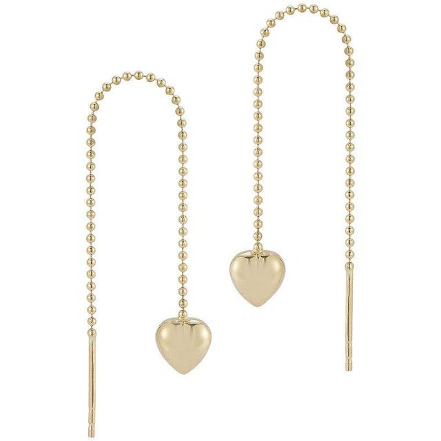 LUMINOR GOLD 14k Gold Puffed Heart Threader Earrings, Womens Product Image