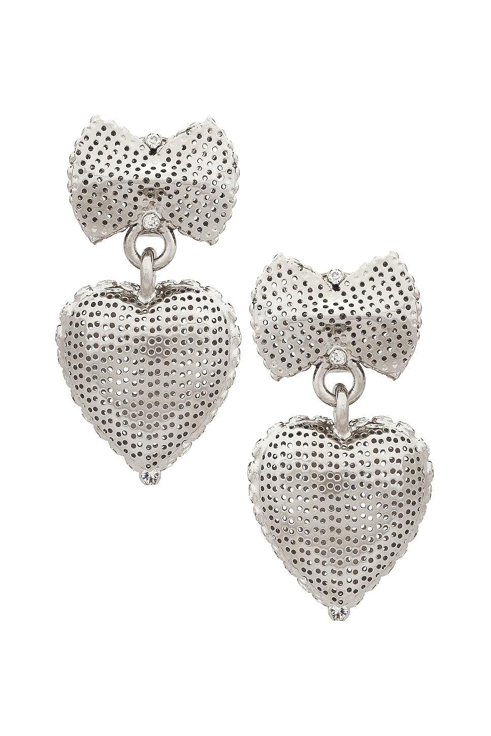 Alessandra Rich Heart Pendant Pearl Earrings in Metallic Silver Product Image