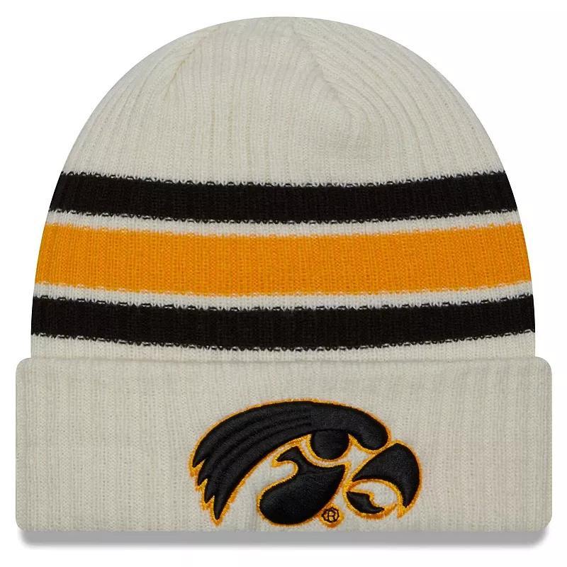 Mens New Era Cream Iowa Hawkeyes Vintage Cuffed Knit Hat Product Image