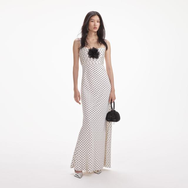 Cream Polka Dot Satin Maxi Dress Product Image