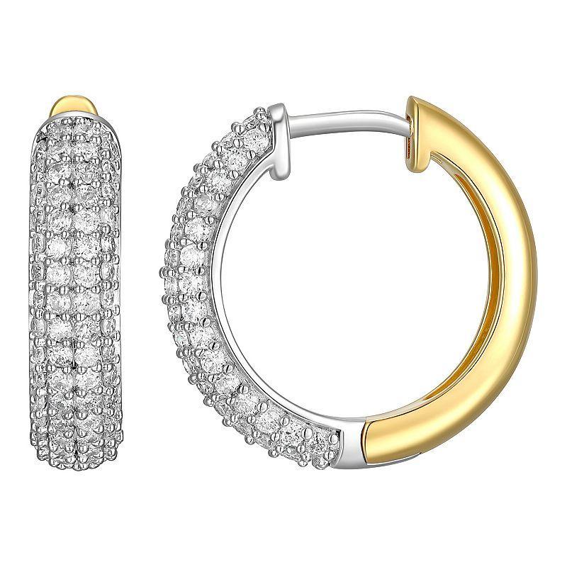 18k Gold Over Sterling Silver 1 Carat T.W. Diamond Hoop Earrings, Womens, Gold Tone Product Image