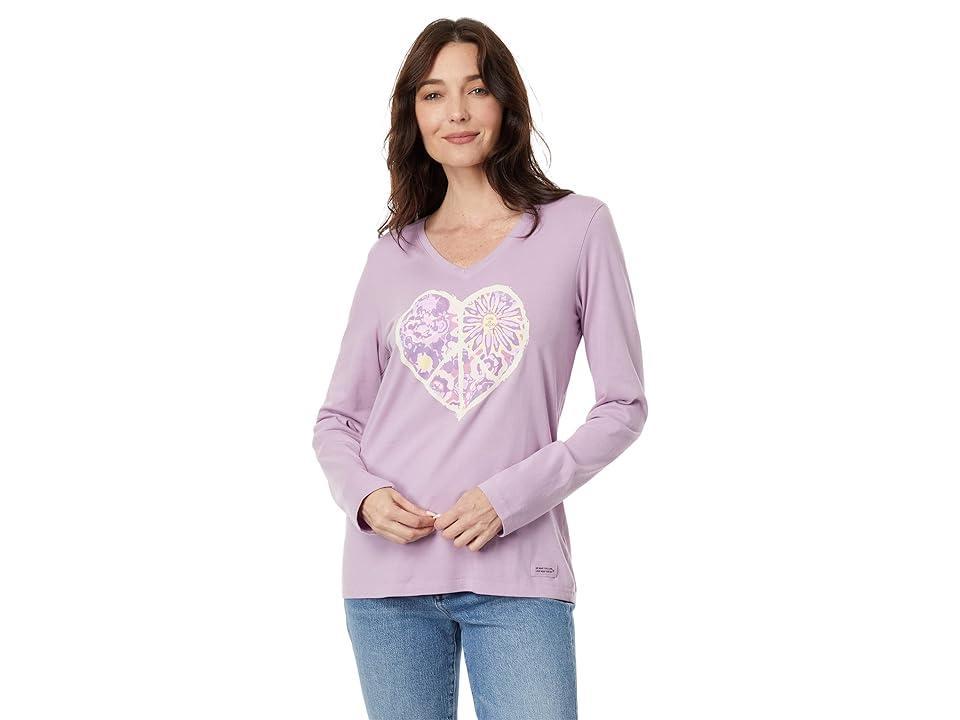 Life is Good Peace in Heart Long Sleeve Crusher Vee (Violet ) Women's Clothing Product Image