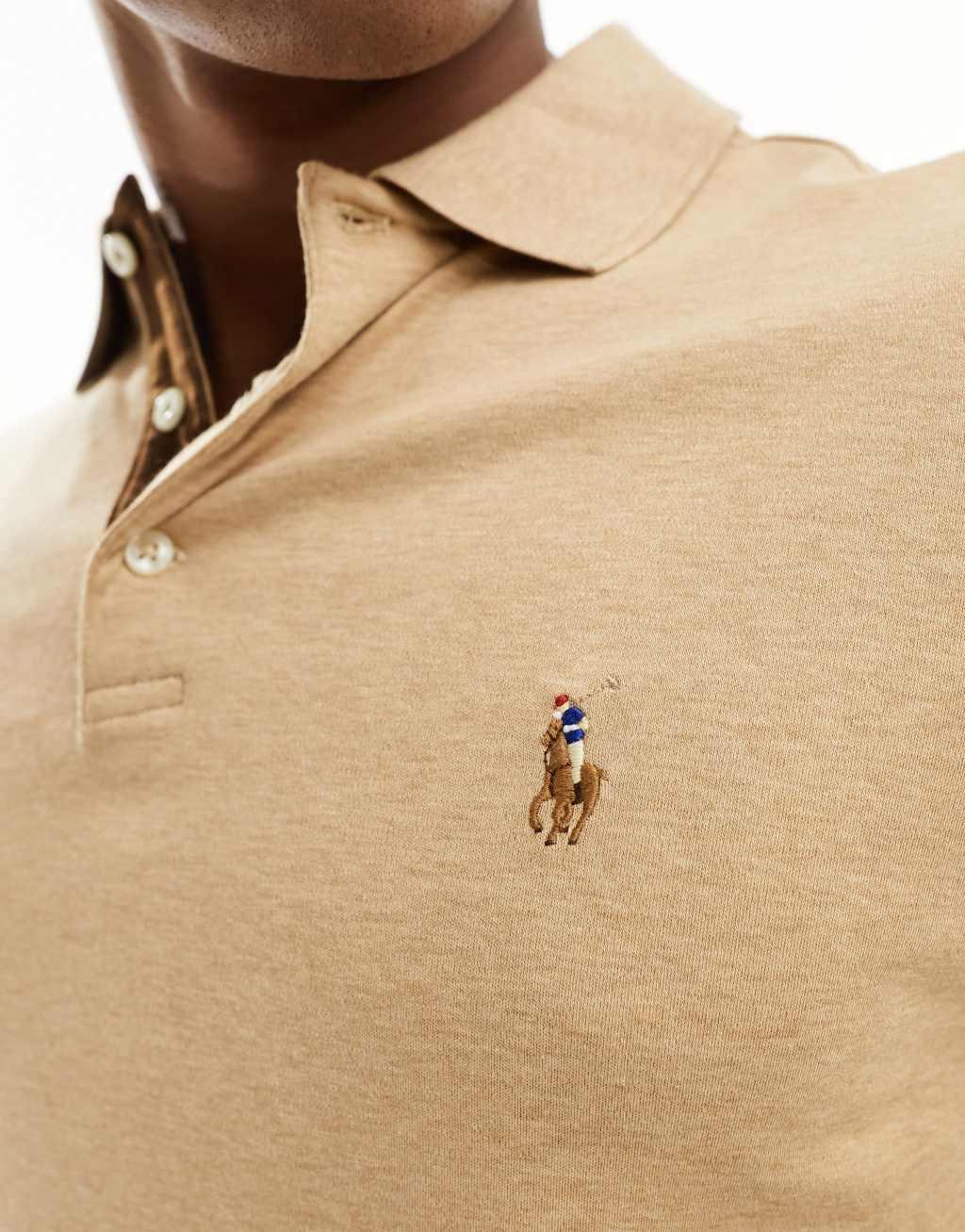 Polo Ralph Lauren multi icon logo long sleeve pima cotton polo custom fit Product Image