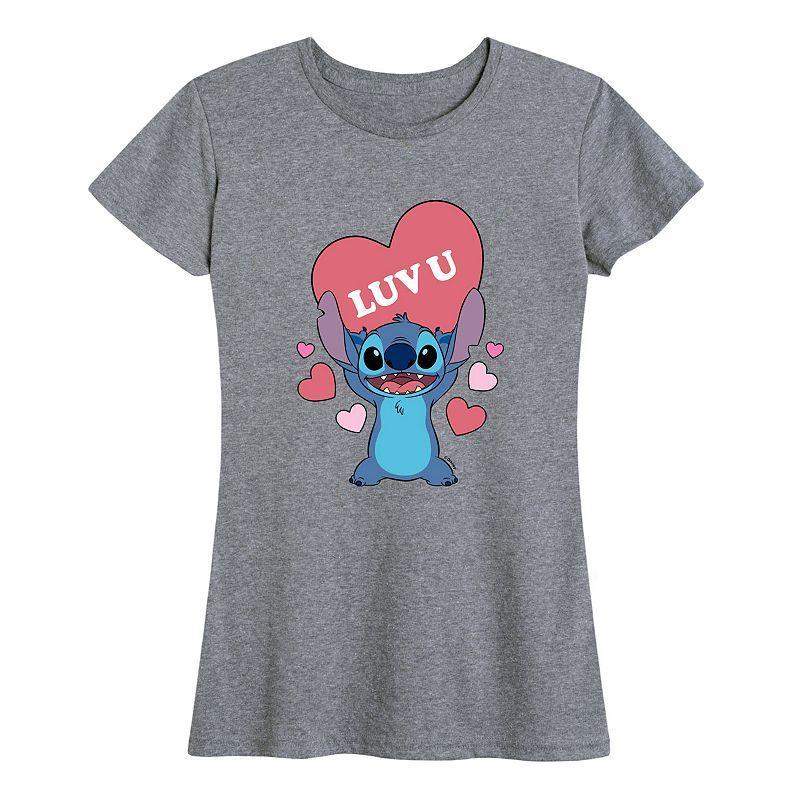 Disneys Lilo & Stitch Womens Luv U Heart Graphic Tee Product Image