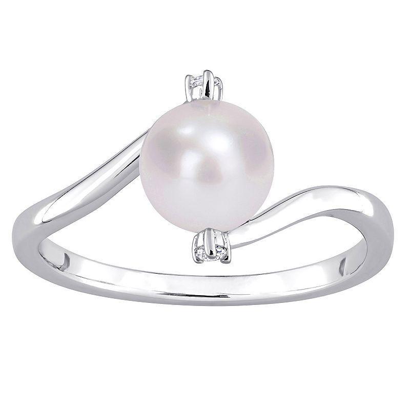 Stella Grace Sterling Silver Freshwater Cultured Pearl & Lab-Created White Sapphire Bypass Ring, Womens Product Image